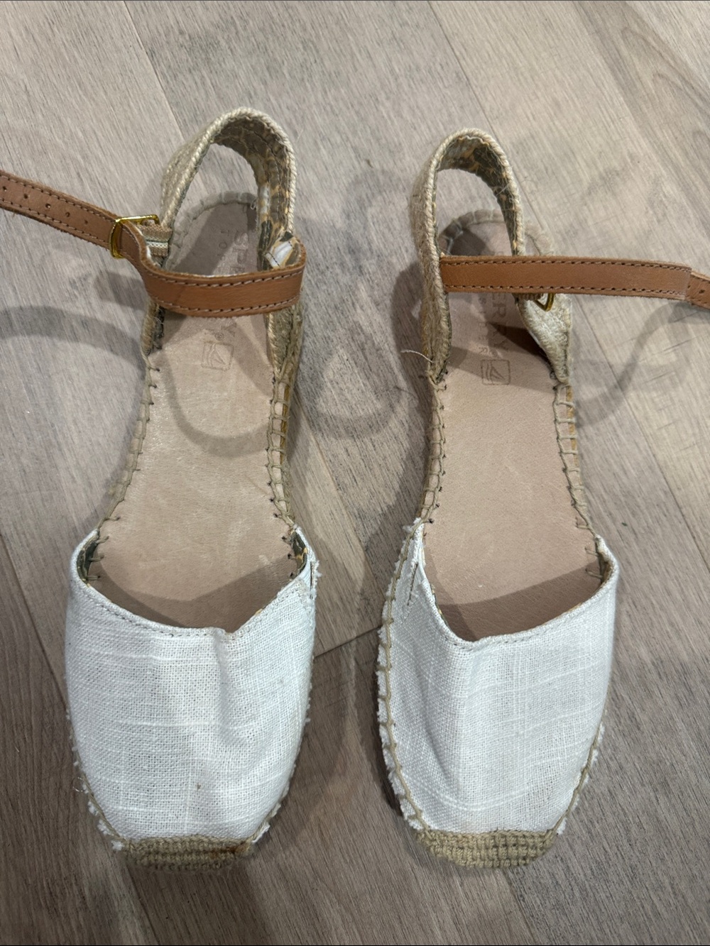 Sperry Women's White Canvas Espadrille Sandals with Tan Ankle Strap
